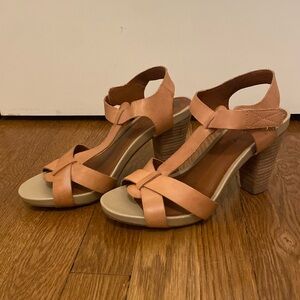 Lucky Brand high heel sandals, leather, tan color, 8 1/2
